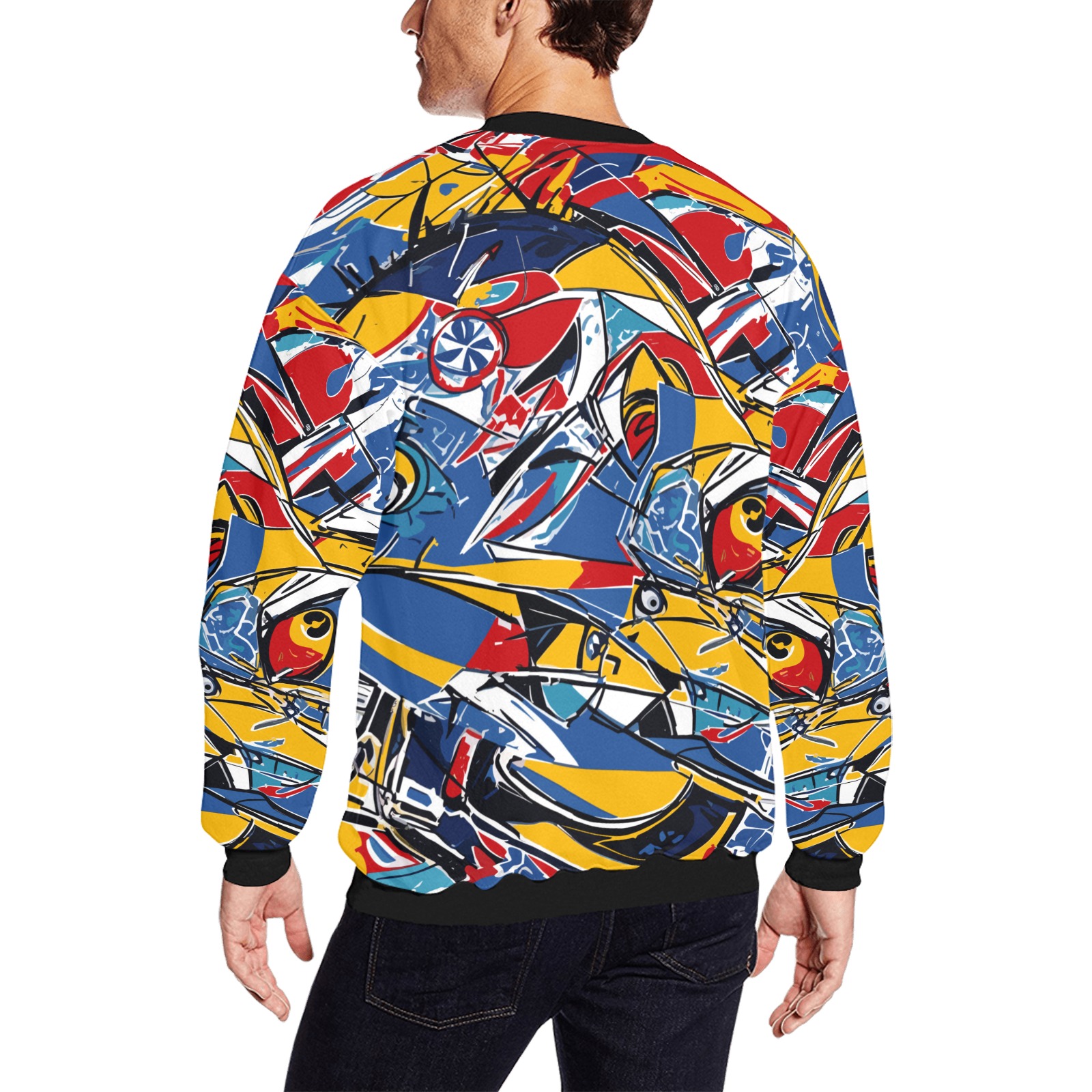 Fantasy abstract art of American football sport. Men's Oversized Fleece Crew Sweatshirt (Model H18)