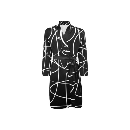 Black and White Doodles Men's Long Sleeve Belted Night Robe (Model H56)