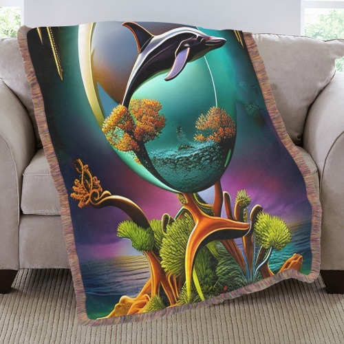 Out Of This World Spheres Dolphin Ultra-Soft Fringe Blanket 40"x50" (Mixed Green)
