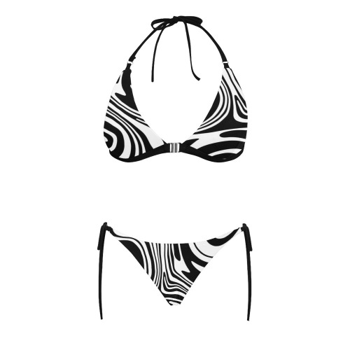 Black and White Marble Buckle Front Halter Bikini Swimsuit (Model S08)