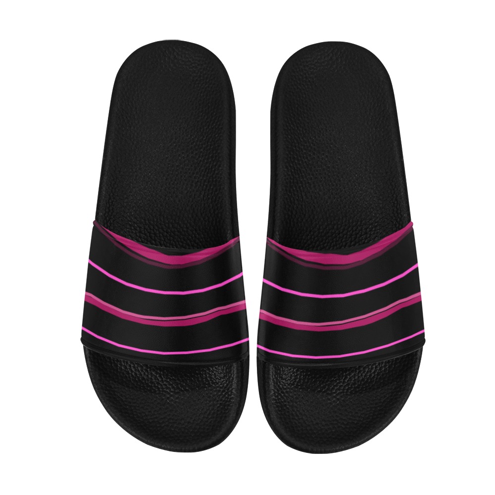 Candy Lipstick Hot Pink Stripes Women's Slide Sandals (Model 057)