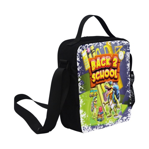 BACK 2 SCHOOL T REX BLACK SHOULDER LUNCH BAG All Over Print Crossbody Lunch Bag for Kids (Model 1722)