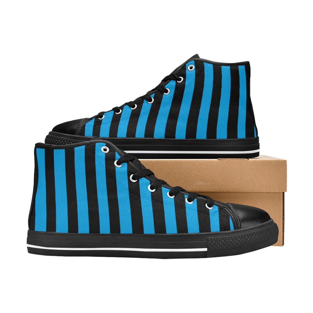 Blue and Black Stripes Men’s Classic High Top Canvas Shoes (Model 017)