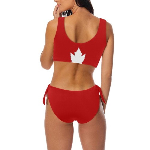 cute Canada Two Piece Bathing Suit Bow Tie Front Bikini Swimsuit (Model S38)