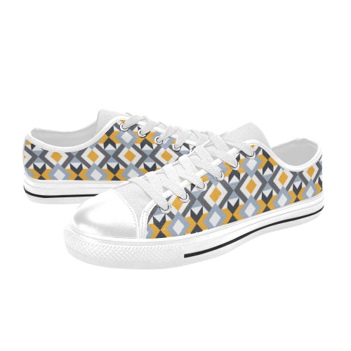 Retro Angles Abstract Geometric Pattern Low Top Canvas Shoes for Kid (Model 018)