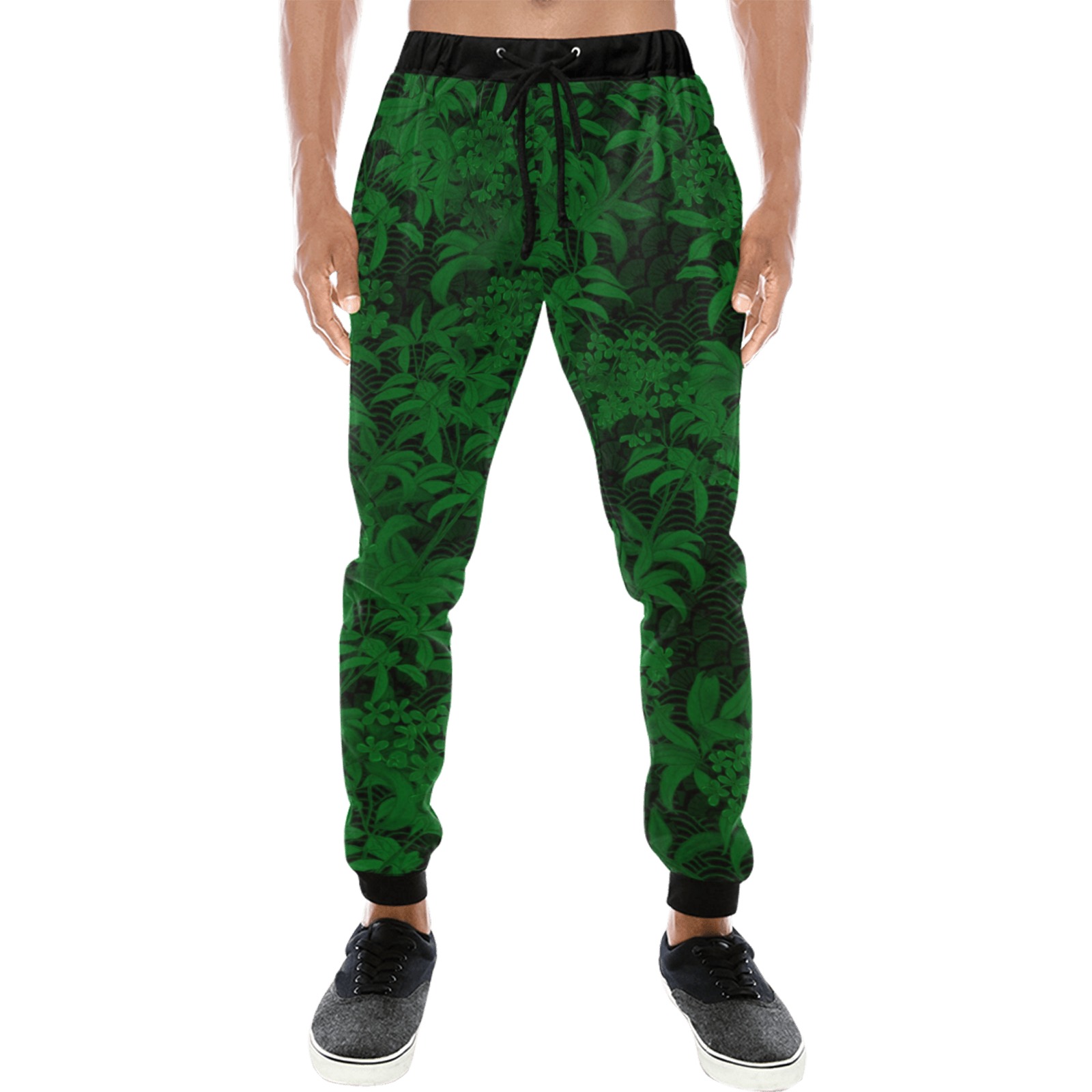 Kinmo Verde Floral Men's All Over Print Sweatpants (Model L11)