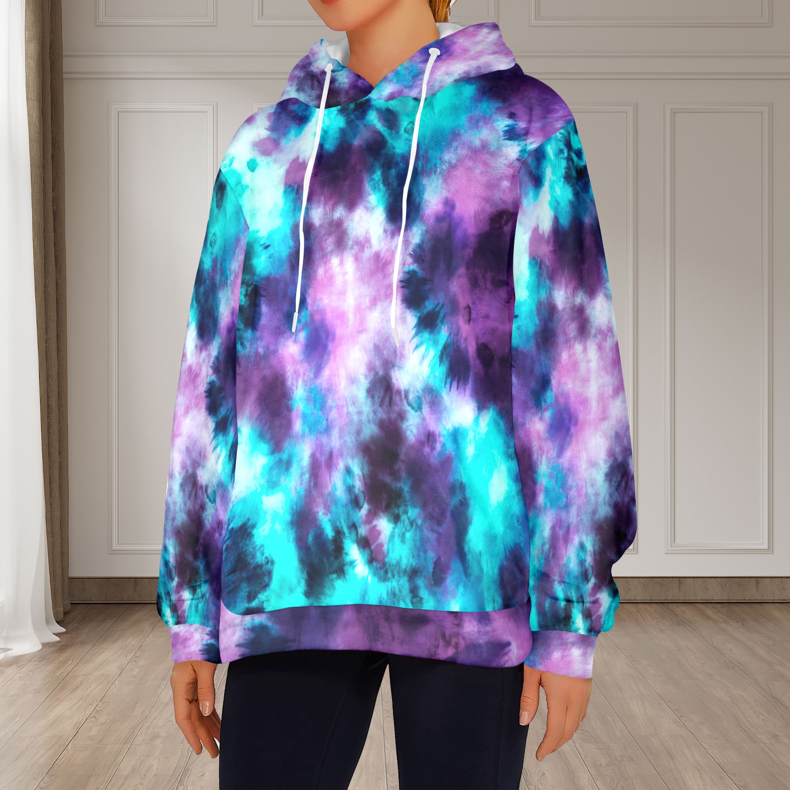 Abstract Tie Dye Marine Women's Flannel Hoodie (Model H63)