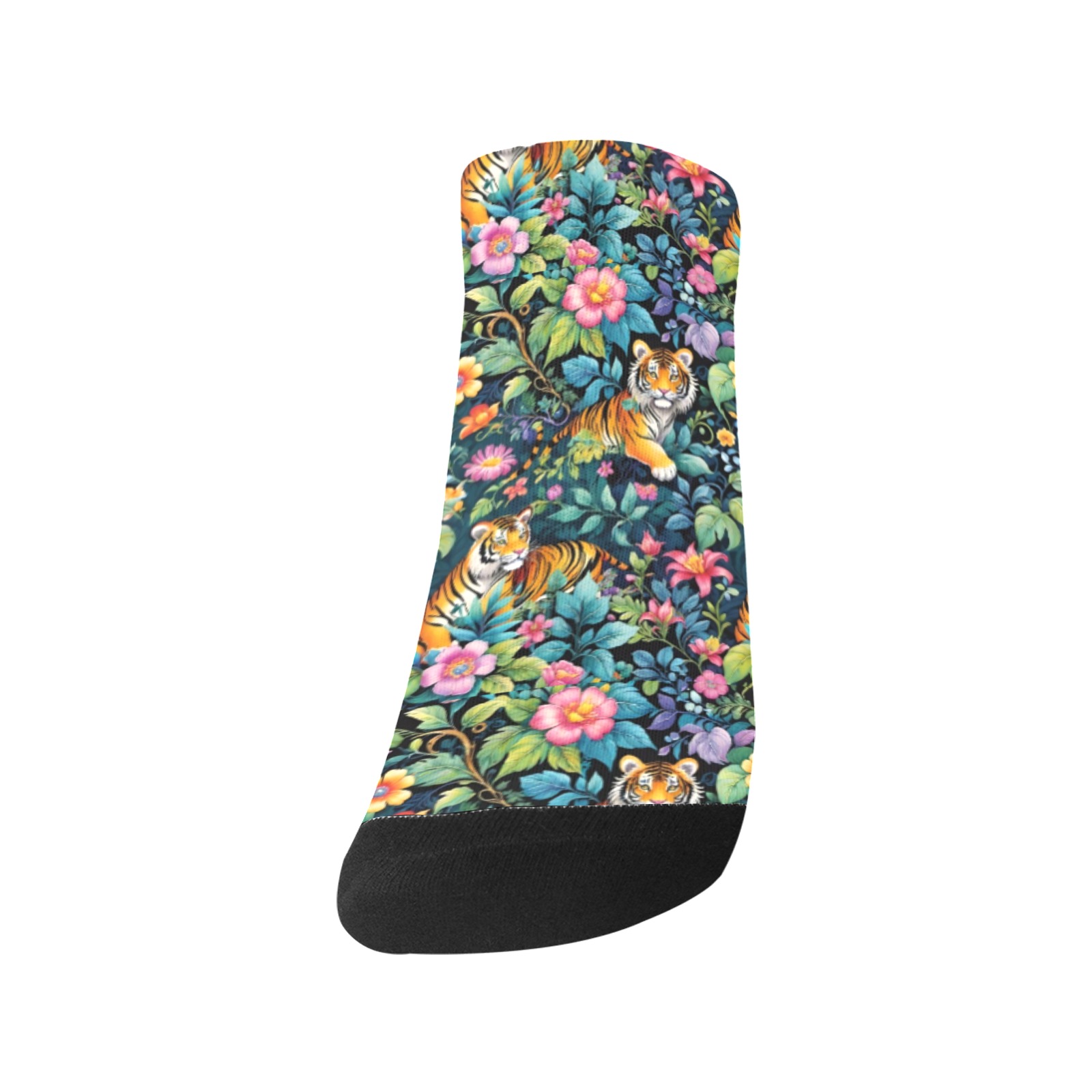 Jungle Tigers and Tropical Flowers Pattern Women's Ankle Socks