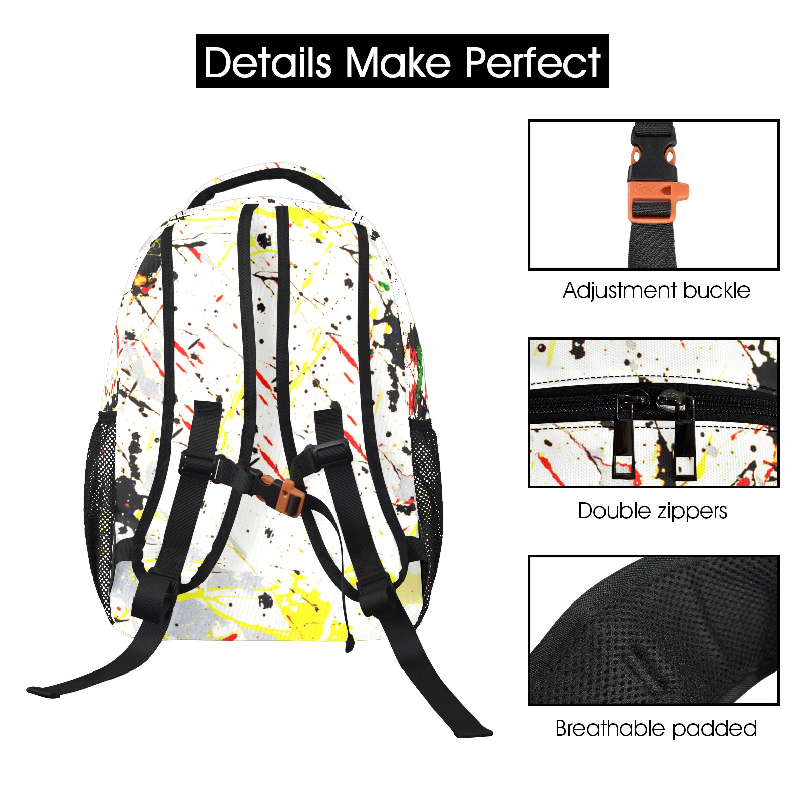 Yellow & Black Paint Splatter 17-inch All Over Print Casual Backpack