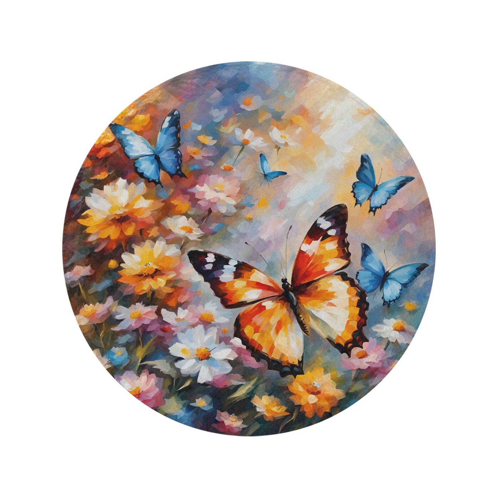 Beautiful butterflies and colorful flowers art Circular Ultra-Soft Micro Fleece Blanket 60"
