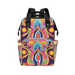 Abstract Retro Hippie Paisley Floral Multi-Function Diaper Backpack/Diaper Bag (Model 1688)