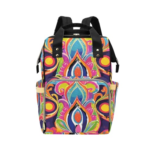 Abstract Retro Hippie Paisley Floral Multi-Function Diaper Backpack/Diaper Bag (Model 1688)