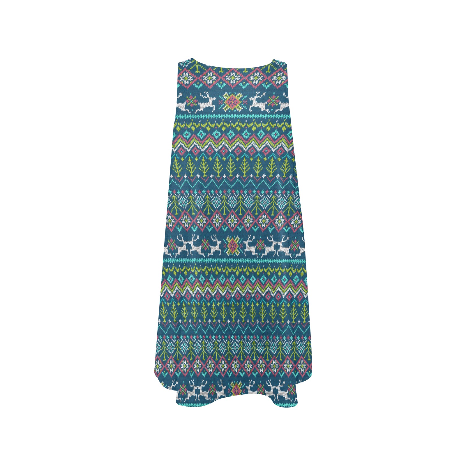 Christmas Rendeer Tree Knit Pattern Sleeveless A-Line Pocket Dress (Model D57)