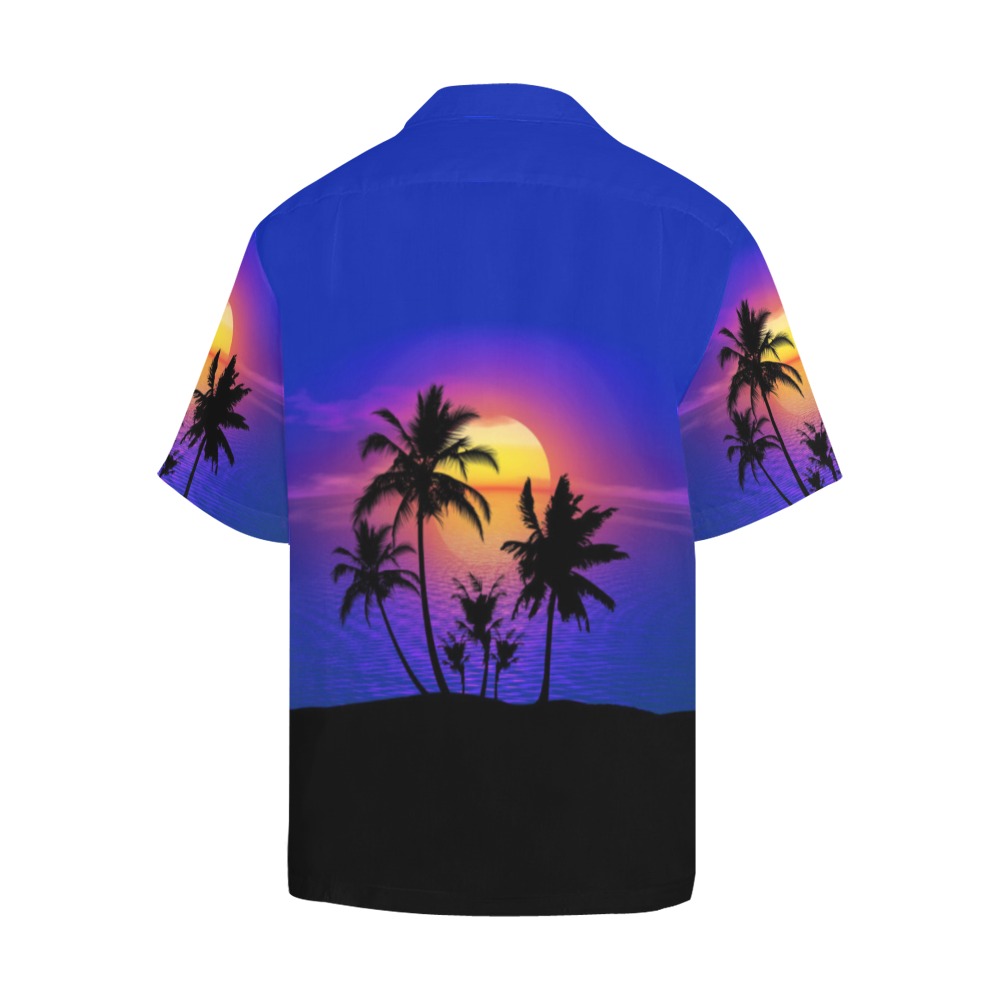 Tropical Sunset Palm Trees Hawaiian Shirt with Merged Design (Model T58)