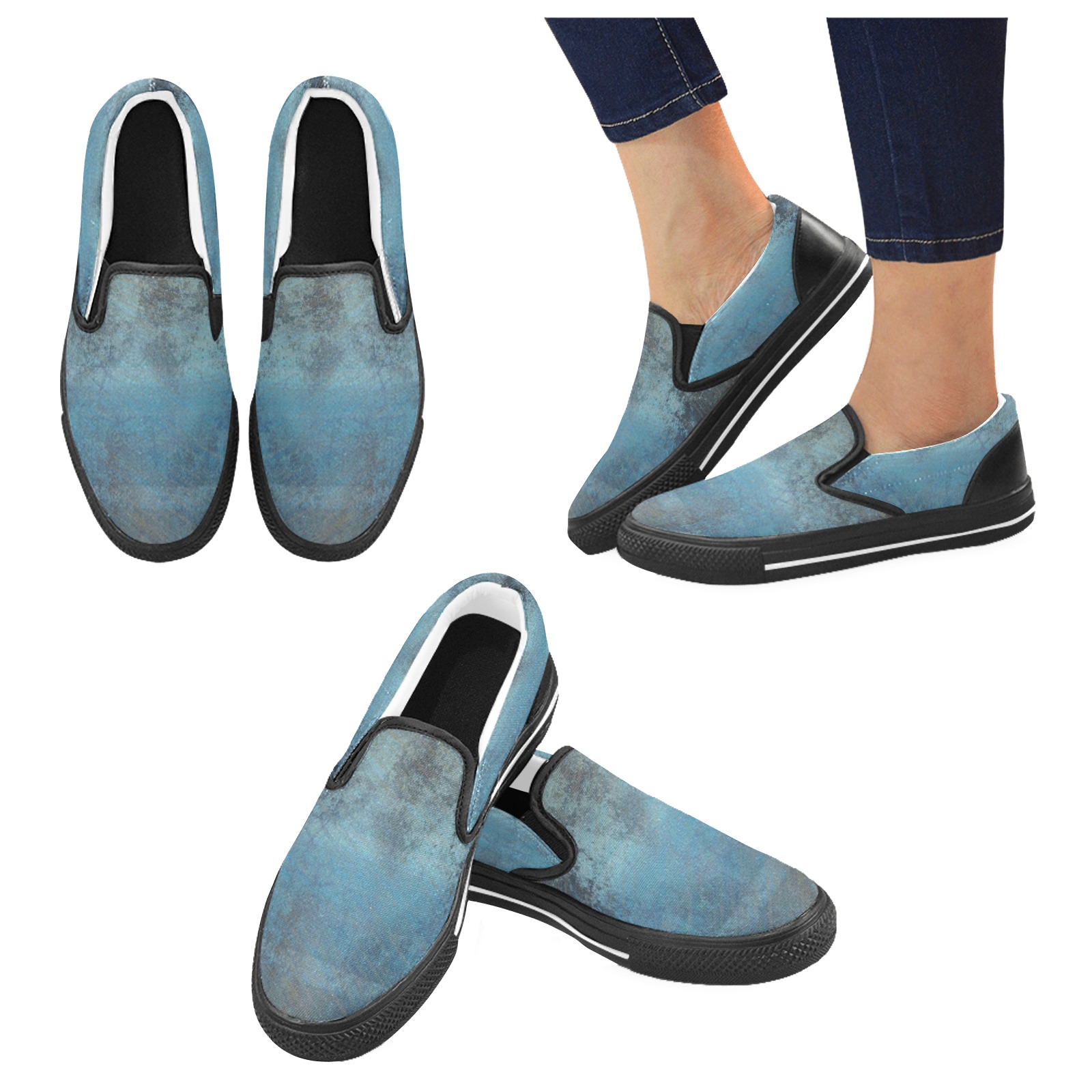 Blue Grunge Men's Slip-on Canvas Shoes (Model 019)