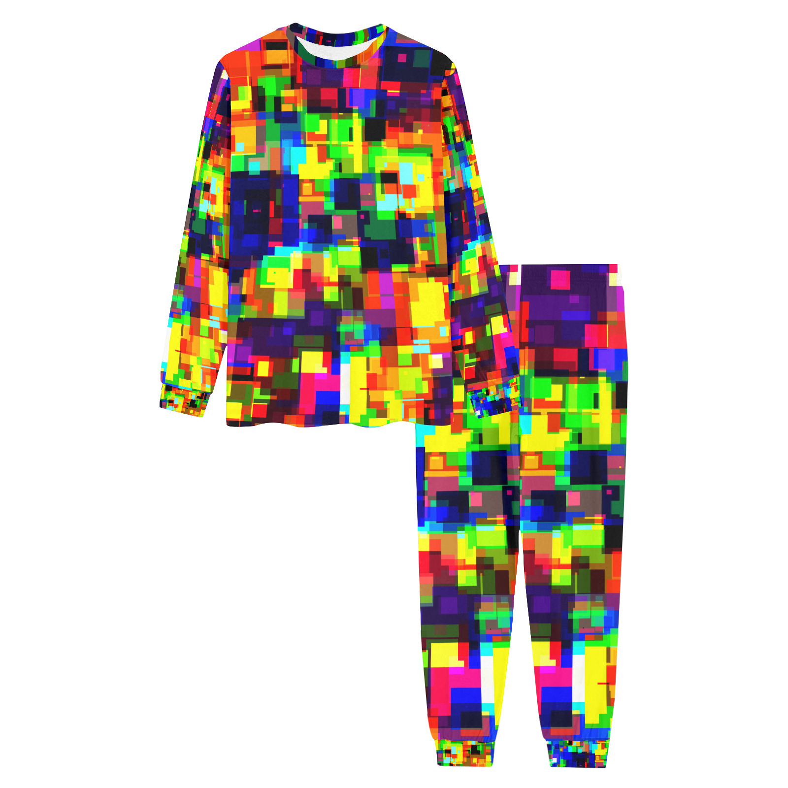 Cyberpunk Utopia Digital Pixel Glitch Men's All Over Print Pajama Set with Custom Cuff