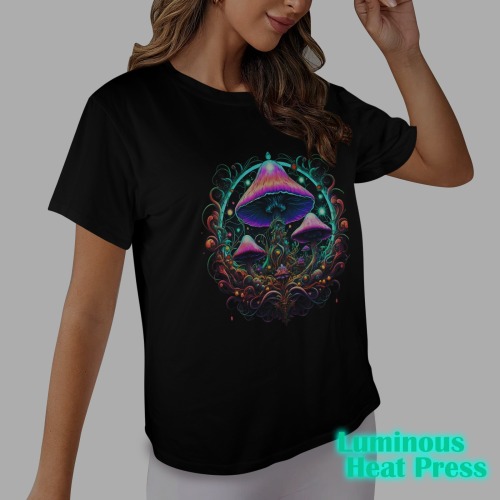 Physcadelic Mushrooms Women's Glow in the Dark T-shirt (Front Printing)