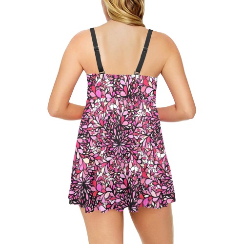 Raspberry Splash Chest Pleat Swim Dress (Model S31)