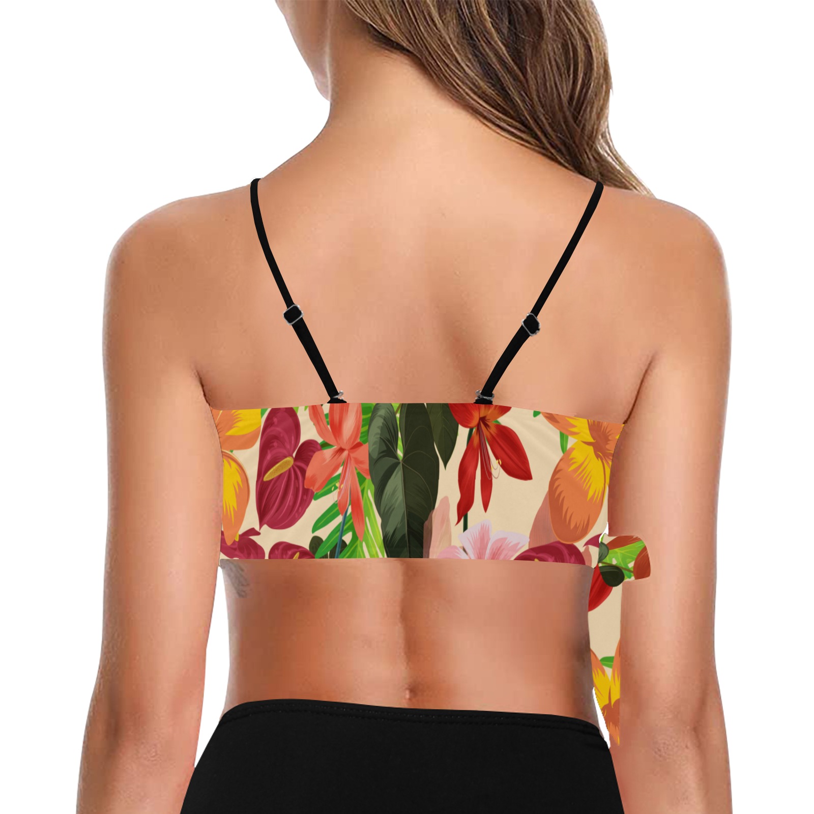 The Tropical Flowers Knot Side Bikini Top (Model S37)