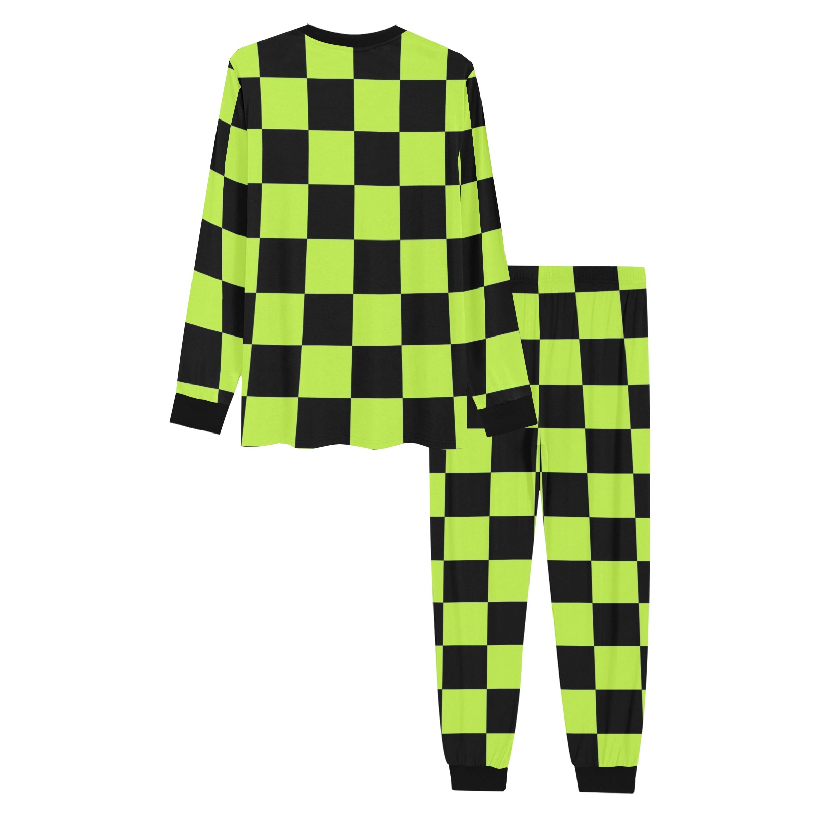 Lime Green and Black Checks Men's All Over Print Pajama Set