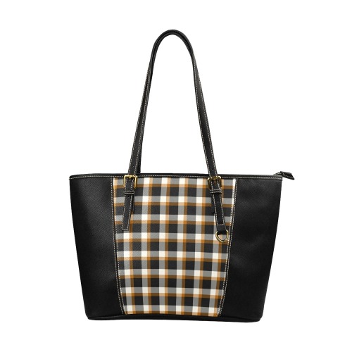 Classic Plaid (Tan) Leather Tote Bag/Large (Model 1640)