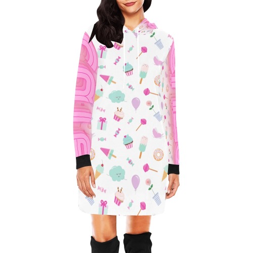 Cute Candy All Over Print Hoodie Mini Dress (Model H27)