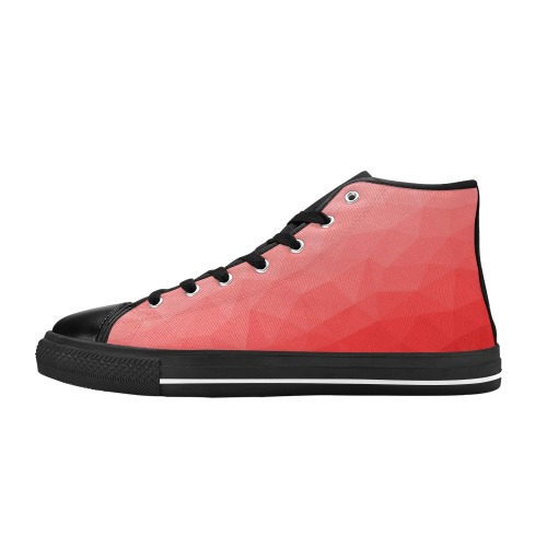 Red gradient geometric mesh pattern Women's Classic High Top Canvas Shoes (Model 017)