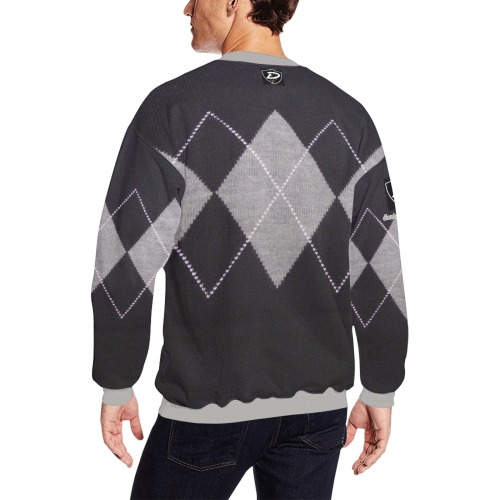 DIONIO Clothing - Argyle Black & Gray Diamond Sweatshirt (Black D-Shield Logo) Men's Oversized Fleece Crew Sweatshirt (Model H18)