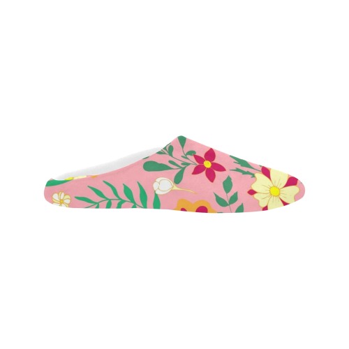 sweet pink floral slippers Women's Non-Slip Cotton Slippers (Model 0602)