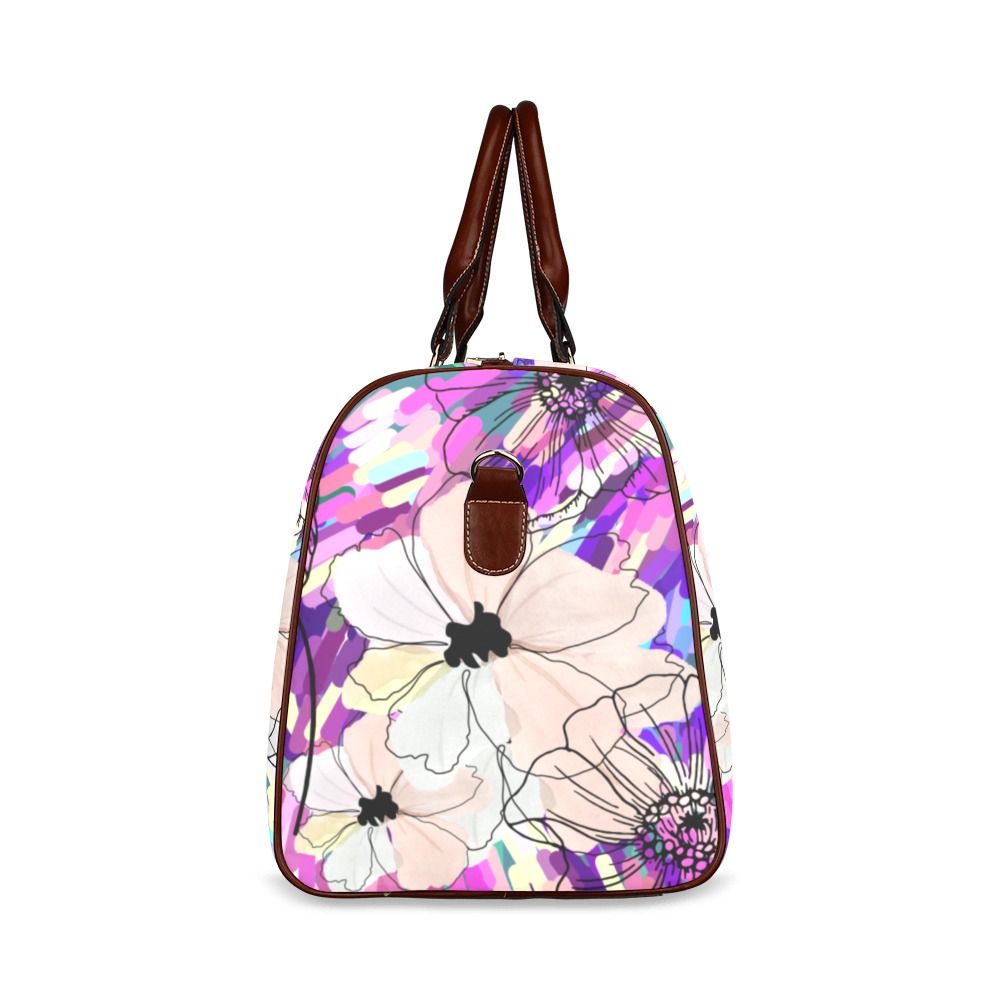 Lilac and White Poppies Waterproof Travel Bag/Large (Model 1639)