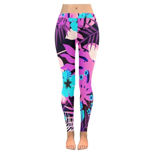 GROOVY FUNK THING FLORAL PURPLE Women's Low Rise Leggings (Invisible Stitch) (Model L05)