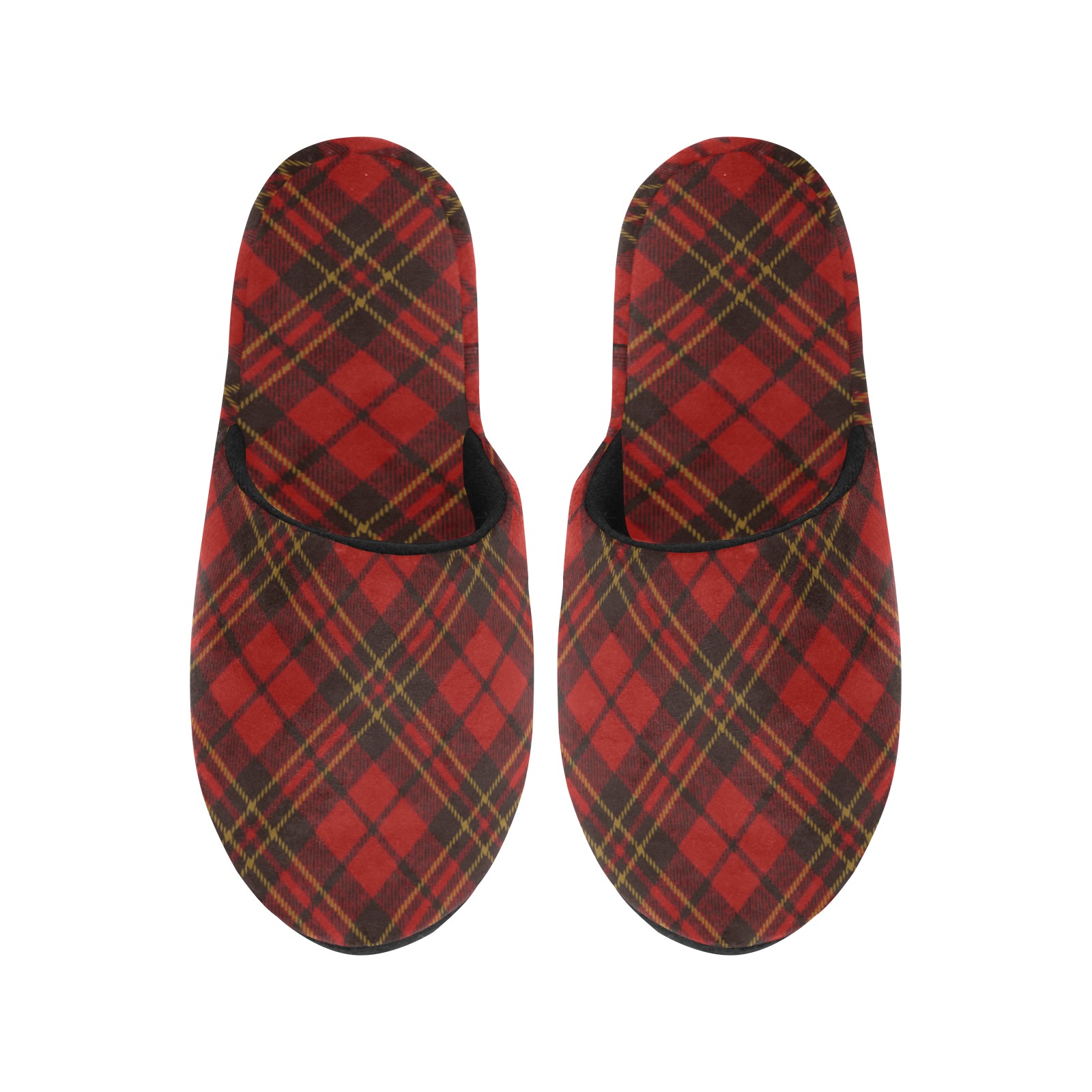 Red tartan plaid winter Christmas pattern holidays Men's Cotton Slippers (Model 0601)