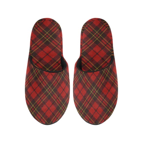 Red tartan plaid winter Christmas pattern holidays Men's Cotton Slippers (Model 0601)