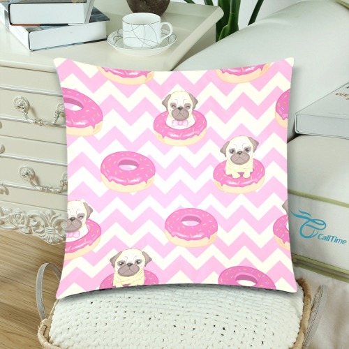 PUG (2) Custom Zippered Pillow Cases 18"x 18" (Twin Sides) (Set of 2)