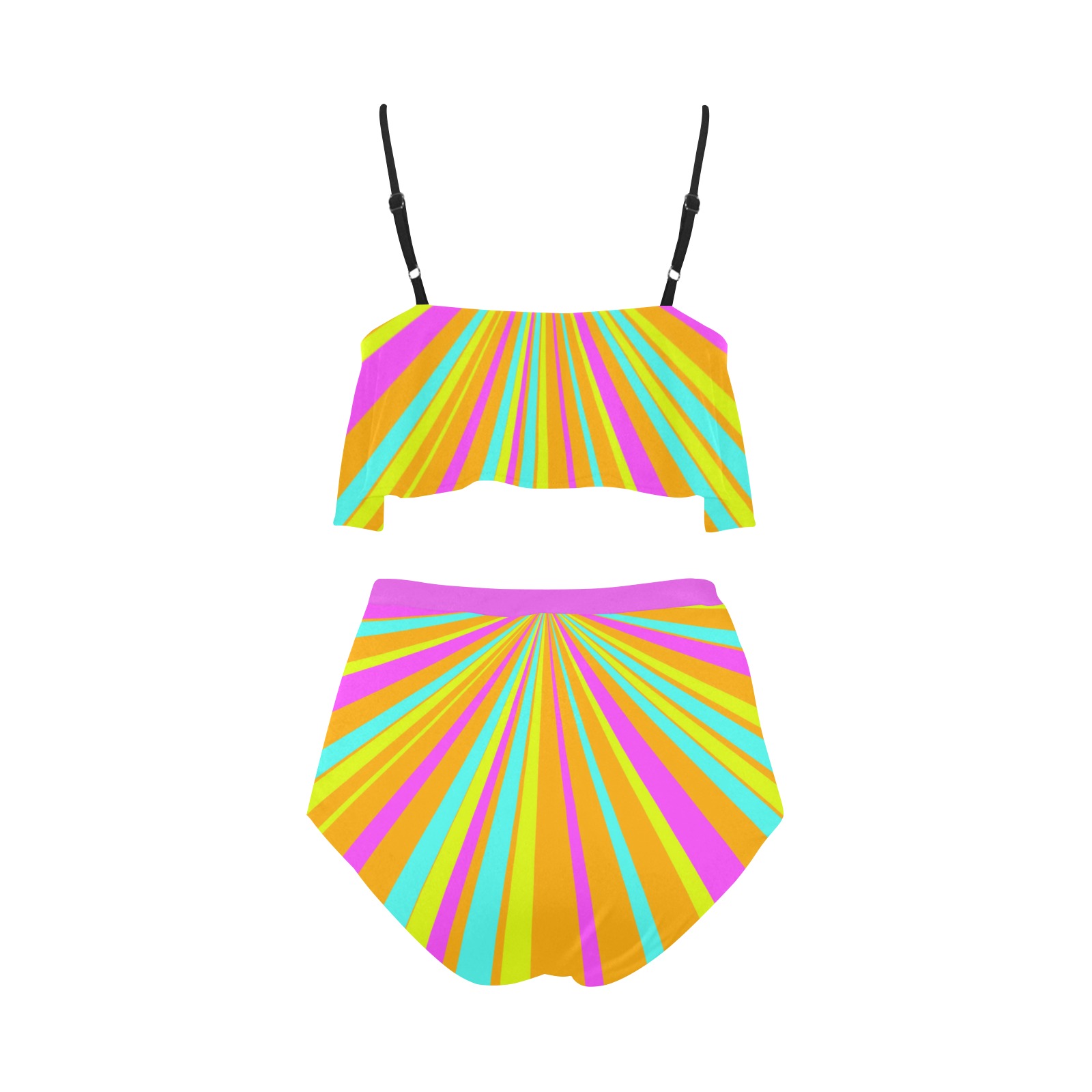 Colorful Neon ZOOM Stripes High Waisted Ruffle Bikini Set (Model S13)