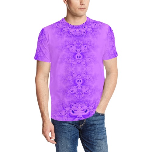 Purple Lilacs Frost Fractal Men's All Over Print T-Shirt (Random Design Neck) (Model T63)