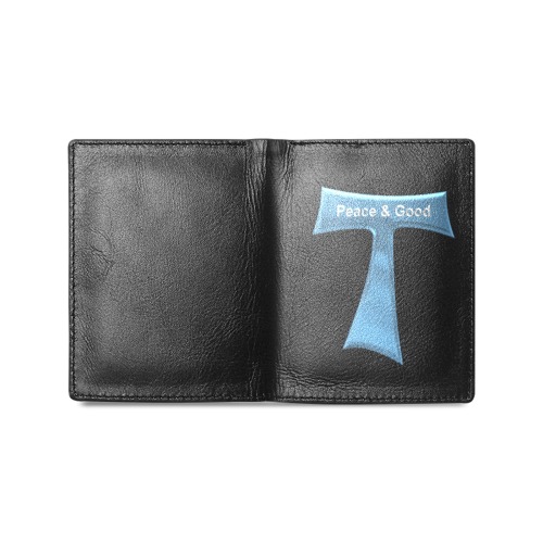 Franciscan Tau Cross Peace and Good  Blue Metallic Men's Leather Wallet (Model 1612)