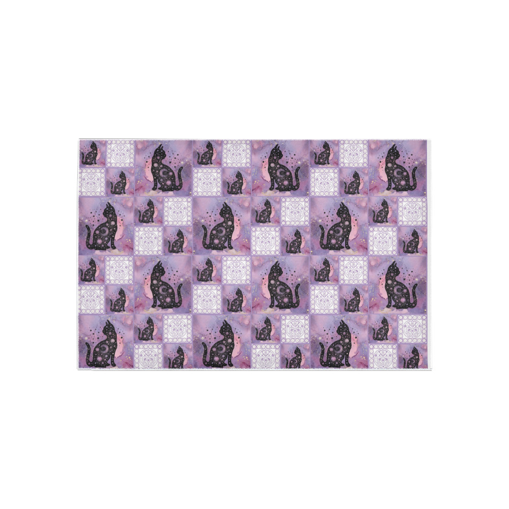 Purple Cosmic Cats Patchwork Pattern Area Rug 5'x3'3''