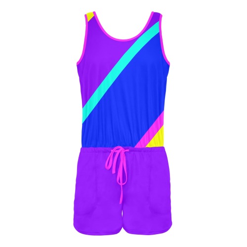 Bright Neon Colors Diagonal Purple All Over Print Vest Short Jumpsuit