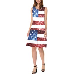 Sparkly USA flag America Red White Blue faux Sparkles patriotic bling 4th of July Sleeveless Splicing Shift Dress(Model D17)