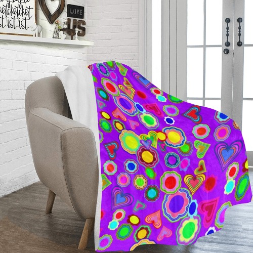 Groovy Hearts and Flowers Purple Ultra-Soft Micro Fleece Blanket 60"x80"
