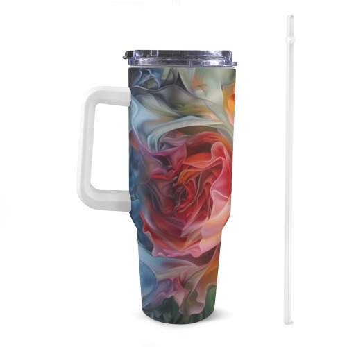 Floral Style 1 40oz Tumbler with White Handle