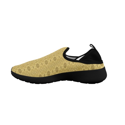Casual Gold Fly Weave Drop-in Heel Sneakers for Women (Model 02002)