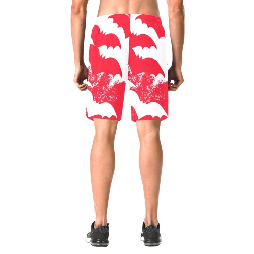 White Bats In Flight Red Men's All Over Print Elastic Beach Shorts (Model L20)