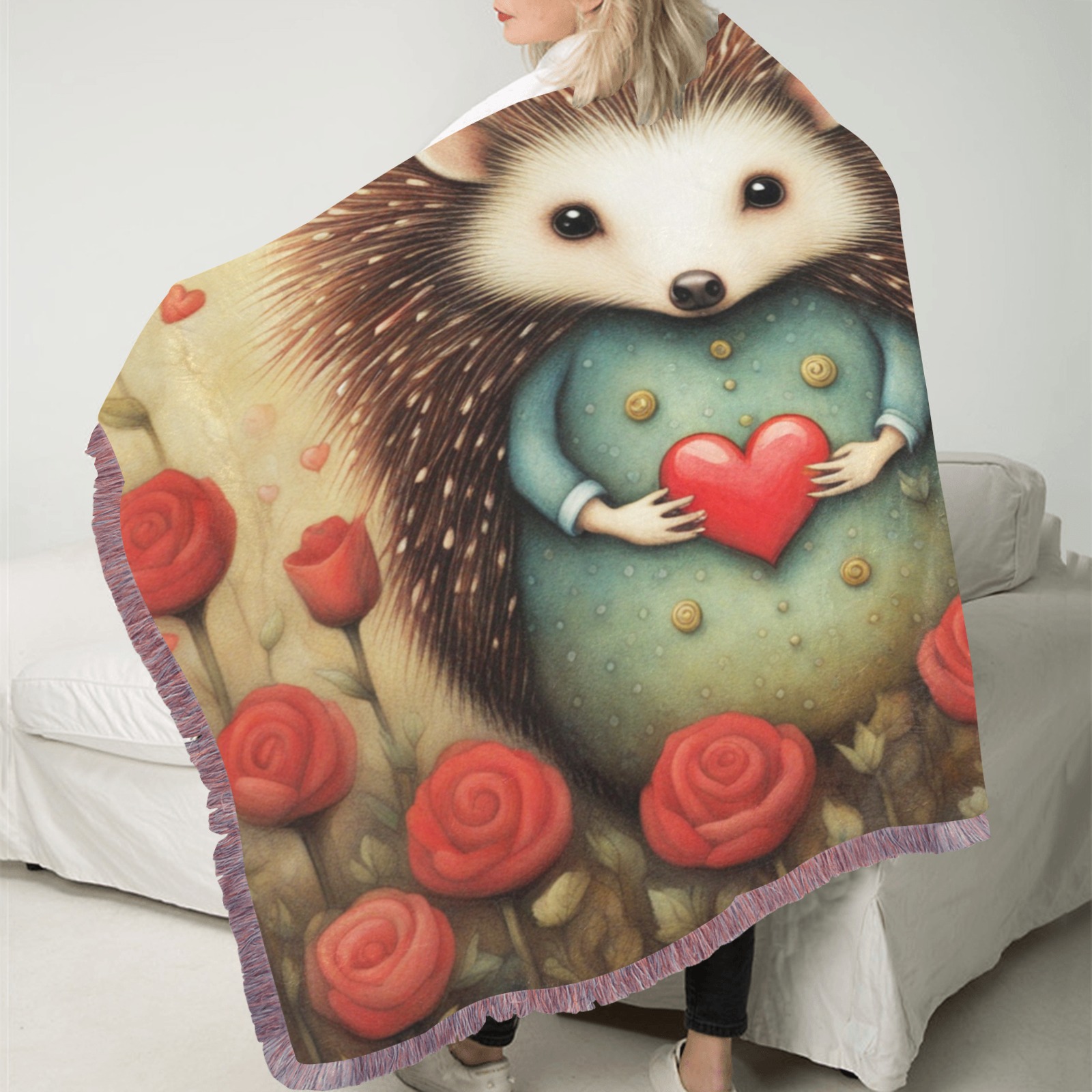 Hedgehog Love 2 Ultra-Soft Fringe Blanket 50"x60" (Mixed Pink)