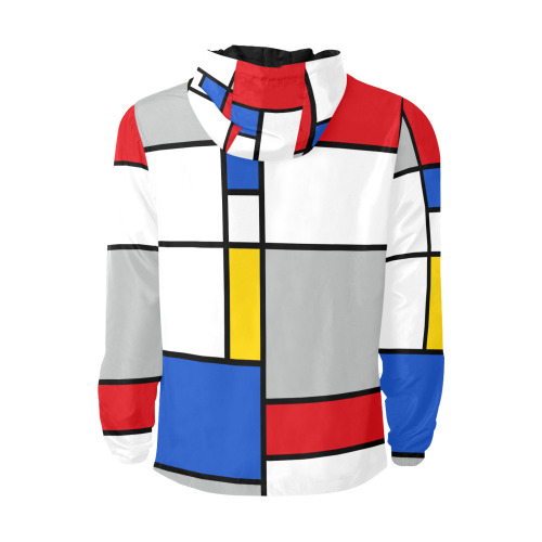 Geometric Retro Mondrian Style Color Composition All Over Print Quilted Windbreaker for Men (Model H35)