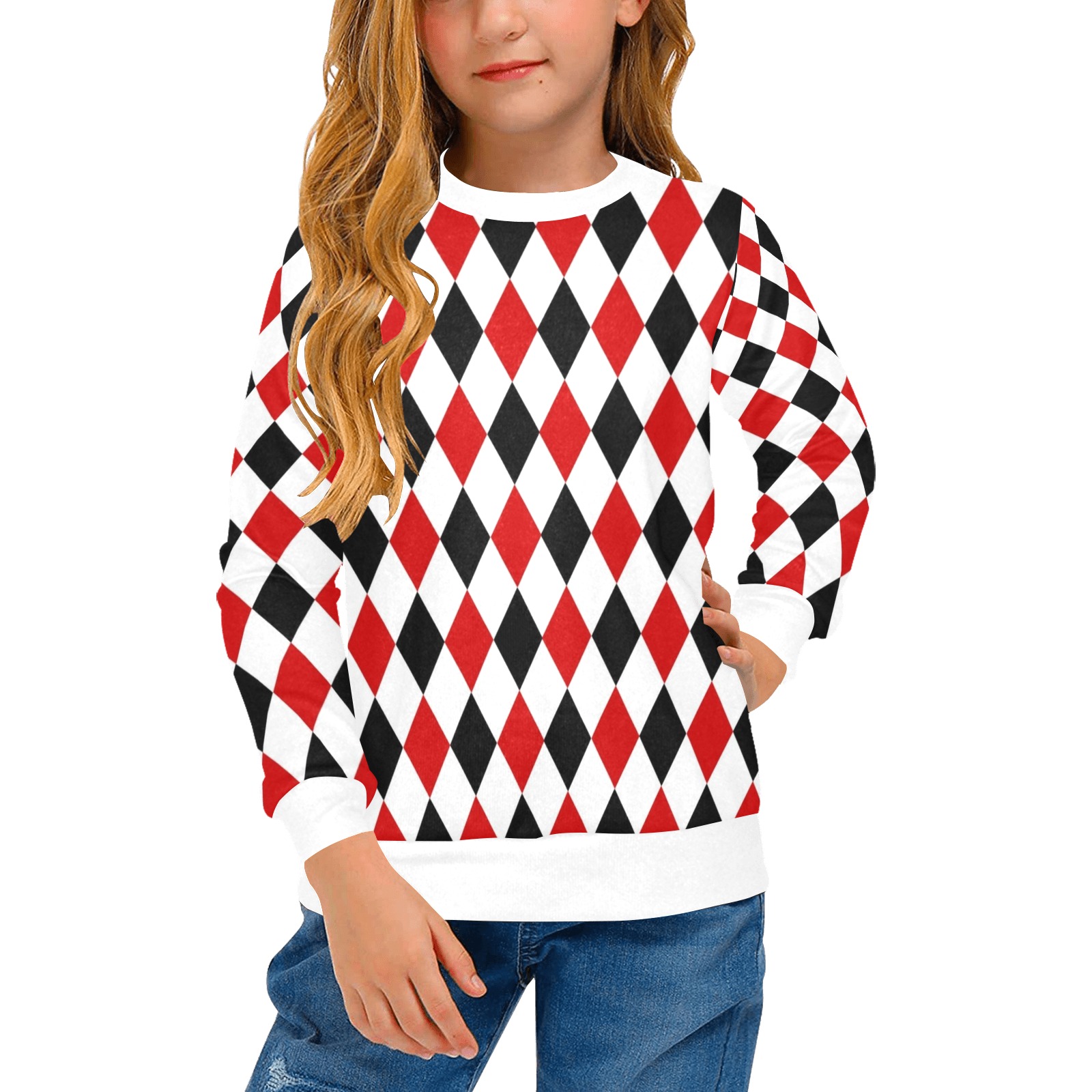 DIAMOND PATTERN Girls' All Over Print Crew Neck Sweater (Model H49)