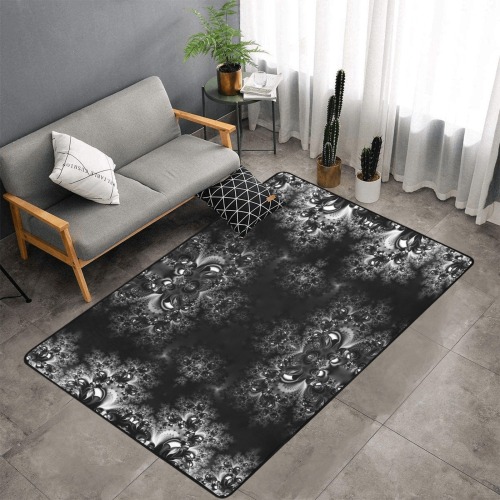 Frost at Midnight Fractal Area Rug with Black Binding 7'x5'