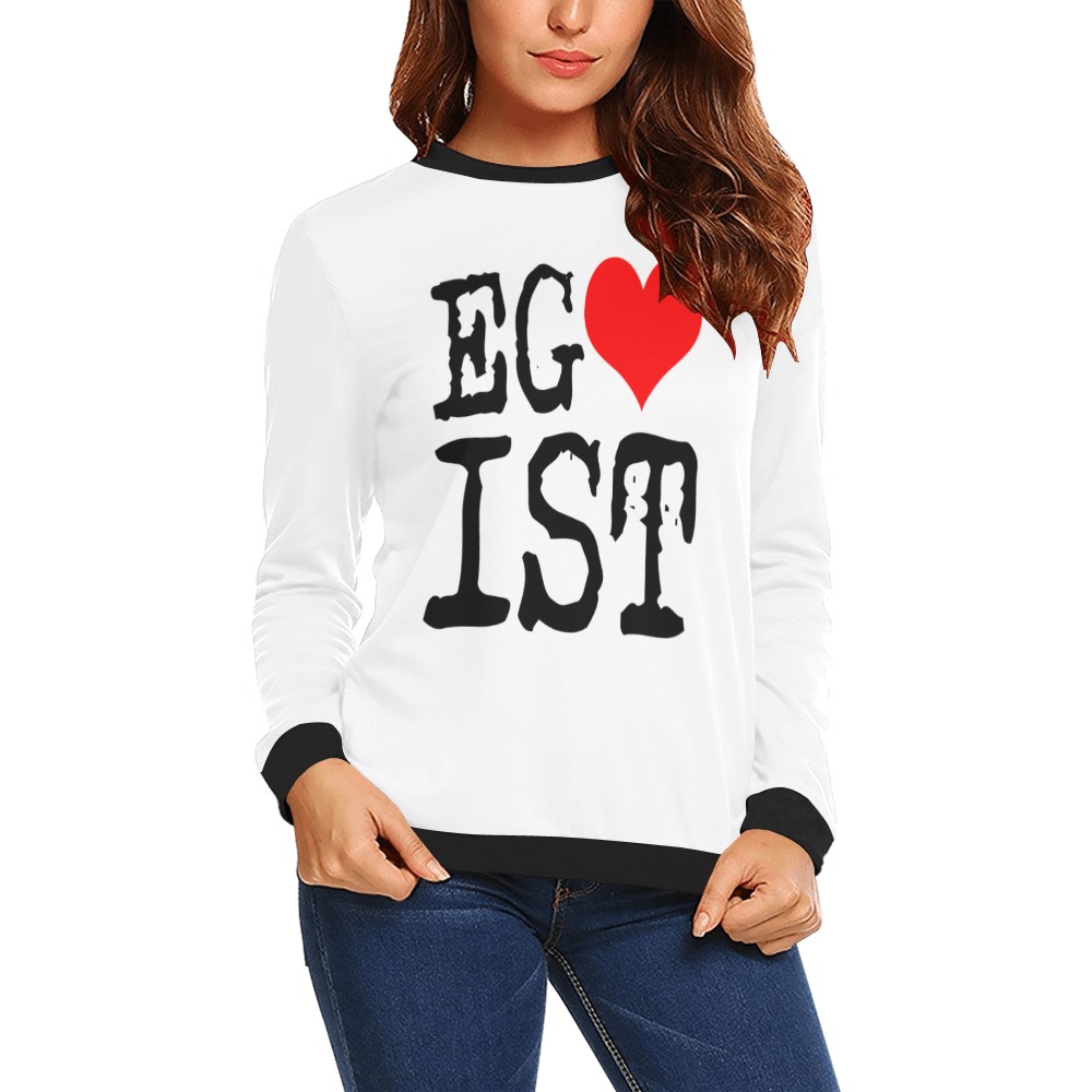 Egoist Red Heart Black Funny Cool Laugh Chic All Over Print Crewneck Sweatshirt for Women (Model H18)