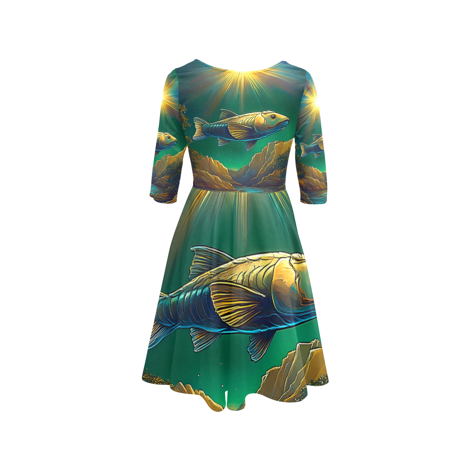 Celestial Swim Half Sleeve Skater Dress (Model D61)